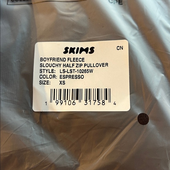 SKIMS Espresso Boyfriend Fleece Slouchy 1/2 Zip Pullover NWT - Picture 3 of 9